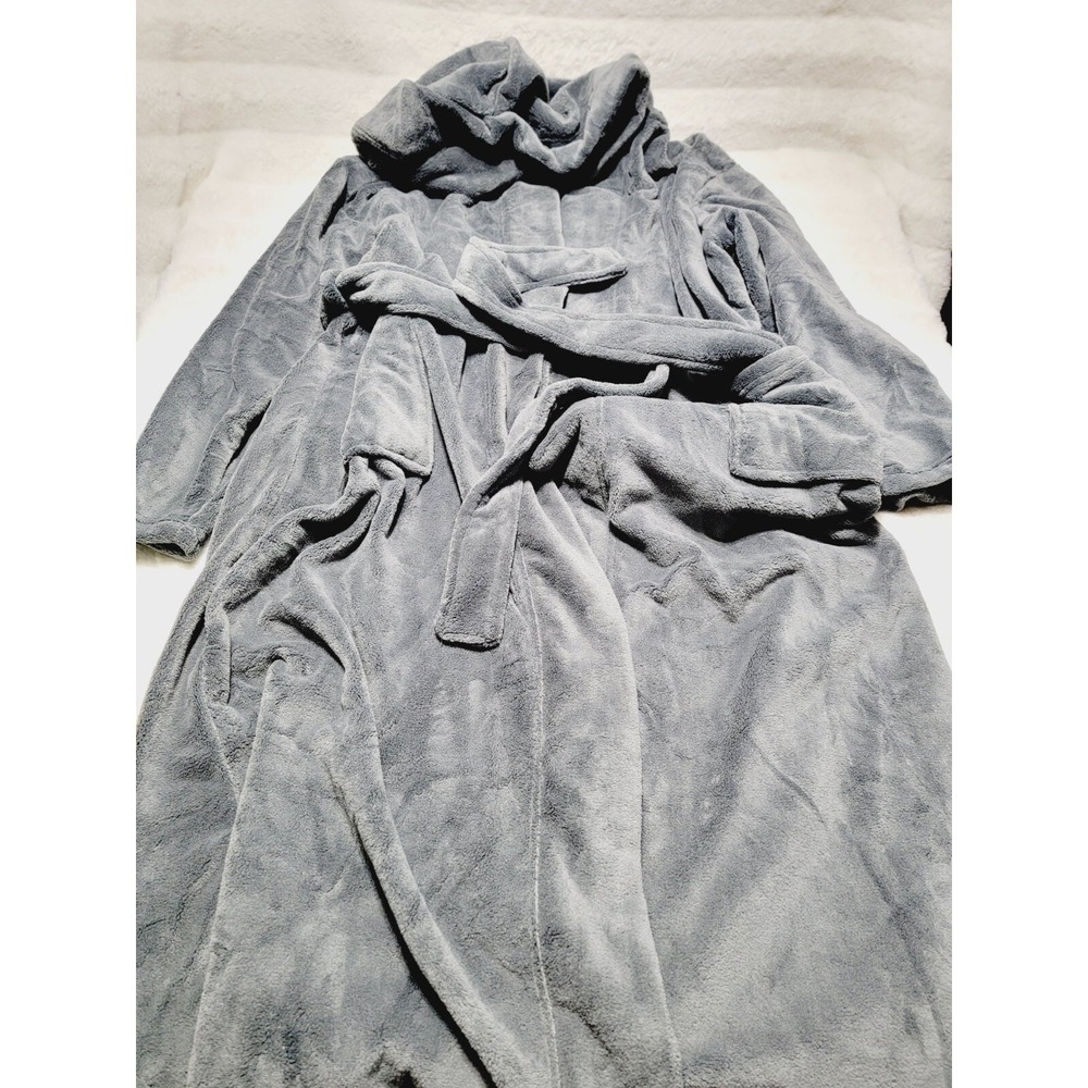 Alexander Del Rossa Steel Gray Hooded Fleece Robe with Pockets Unisex Size L